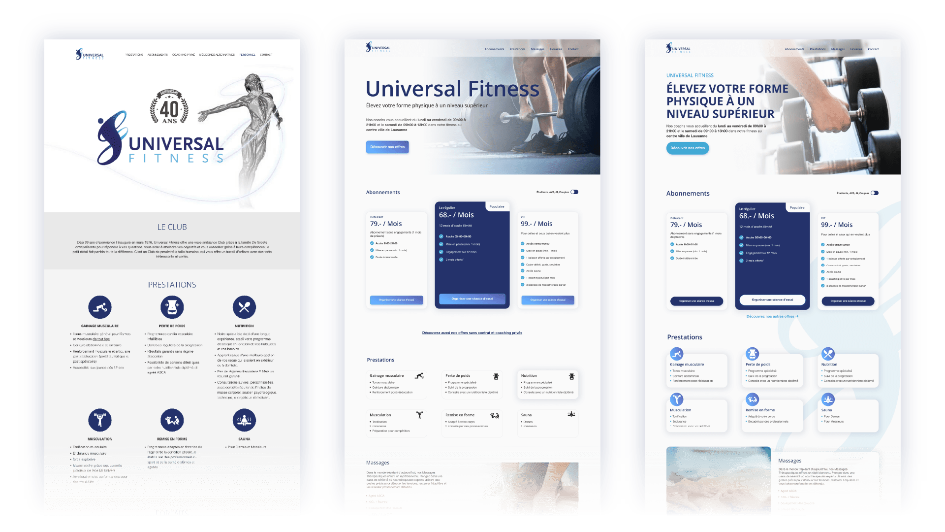 Évolution du webdesign du site Fitness Universal