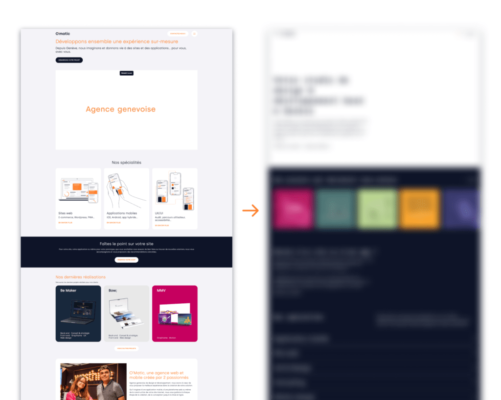 Teasing de l'évolution du design de la home page du site o-matic.ch