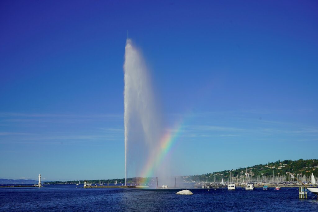 Jet d'Eau de Genève avec Arc en ciel